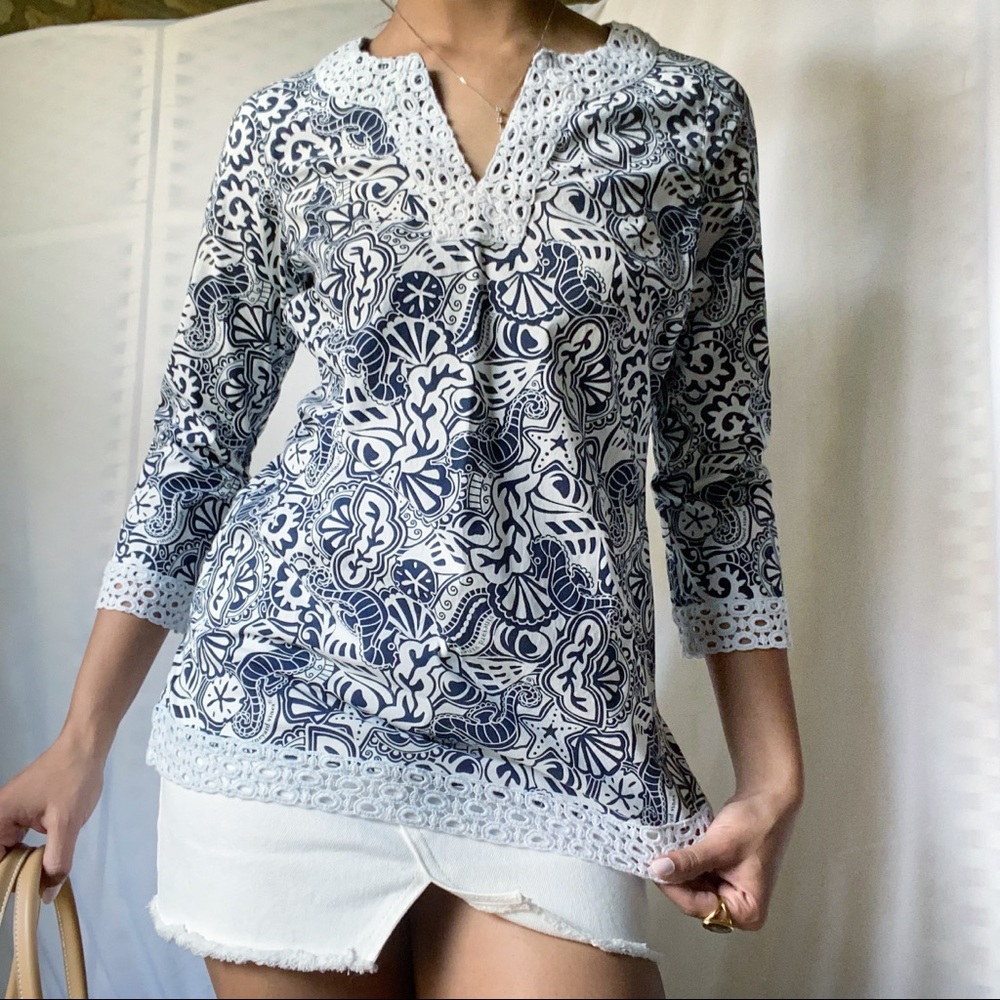 VINEYARD VINES ~ Nautical Crochet Print Blouse - Picture 10 of 10